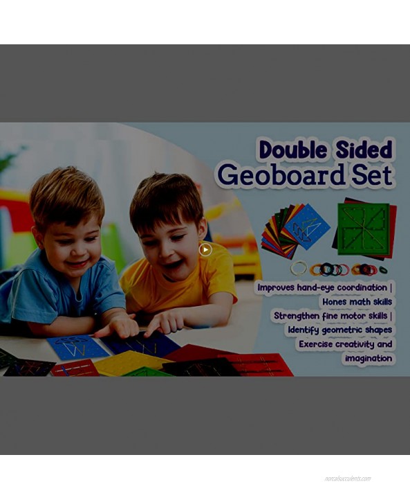 6 Pack Double-Sided Geoboard Mathematical Manipulative Material Array Block Geo Board Educational Toy for Kids with Rubber Bands and 15pcs Pattern Card STEM Shape Puzzle Brain Teaser Toy 5x5 Inch