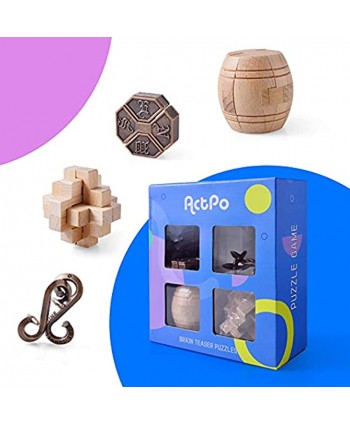 ActPo Wooden and Metal Puzzles Brain Teasers Puzzles Toys for Party Game Family Game ﻿Educational Toys Jigsaw IQ Puzzles 3D Brain Puzzles Games