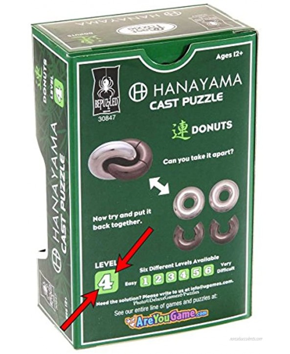 BePuzzled Donuts Hanayama Cast Metal Brain Teaser Puzzle Level 4 Puzzles For Kids & Adults Ages 12 & Up Model:30847 Bronze Color