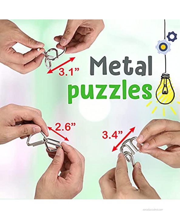 Brain Teasers 22 Pcs for Kids,Teen and Adults Metal and Wooden Puzzles Set 3D Unlock Interlock Assorted Mind IQ Logic Test，Handheld Disentanglement Puzzle Bundle with Sphere Puzzles，Storage Bag