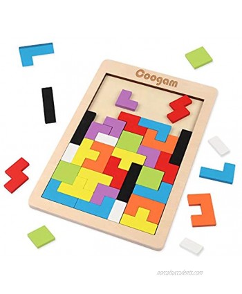 Coogam Wooden Blocks Puzzle Brain Teasers Toy Tangram Jigsaw Intelligence Colorful 3D Russian Blocks Game STEM Montessori Educational Gift for Kids 40 Pcs