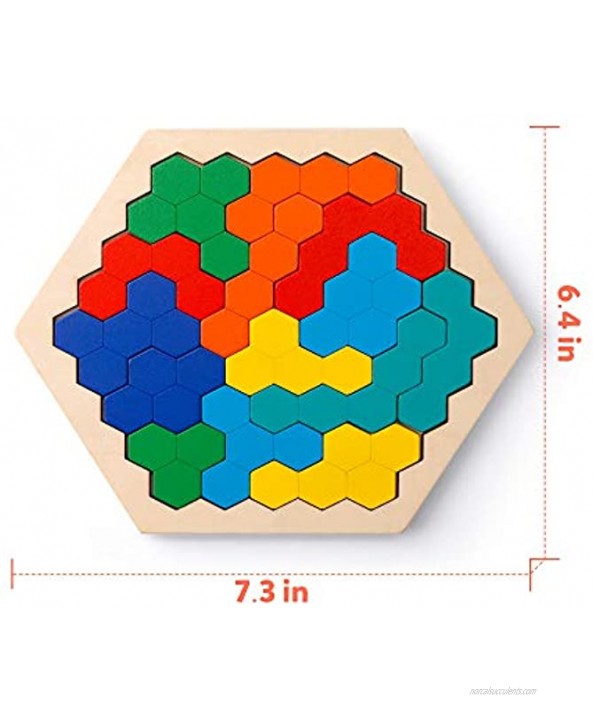 Coogam Wooden Hexagon Puzzle for Kid Adults Shape Pattern Block Tangram Brain Teaser Toy Geometry Logic IQ Game STEM Montessori Educational Gift for All Ages Challenge