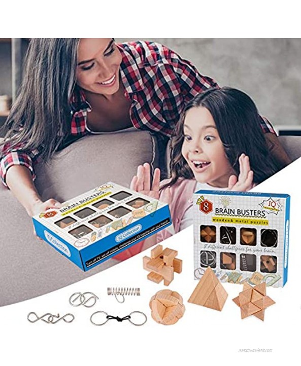 Coogam Wooden Metal Wire Puzzles Brain Teasers 8 Set Mind Game Unlock Interlock IQ Hand Puzzle Toys Party Favor Gifts for Kids Adults All Ages Challenge