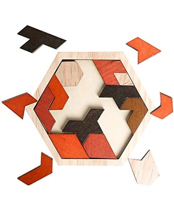 Hexagon Puzzle Wooden Tangram Puzzle for Kids Children Adults Challenging Puzzles Brain Teasers Games Family Portable Montessori Educational Gift for All Ages Brain Games