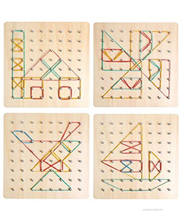 HOONEW Montessori Wooden Geoboard Mathematical Manipulative Material Array Block Geo Board Graphical Educational Toys and Rubber Bands Shape STEM Puzzle Matrix 8x8 Brain Teaser Gift for Kid Toddlers