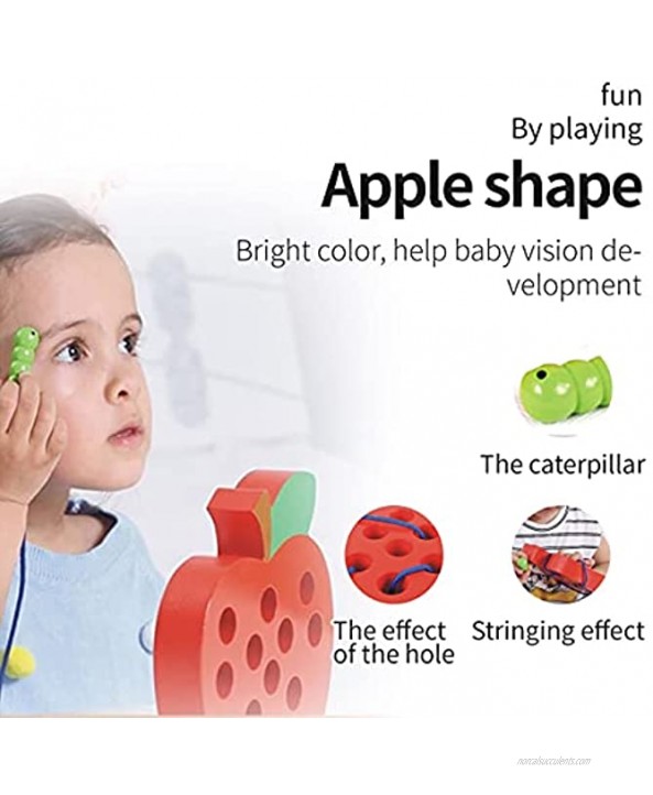 Lacing Toy for Toddlers Wooden Lacing Apple Threading Toys Wood Block Puzzle Travel Game Early Learning Fine Motor Skills Montessori Educational Gift for Kids