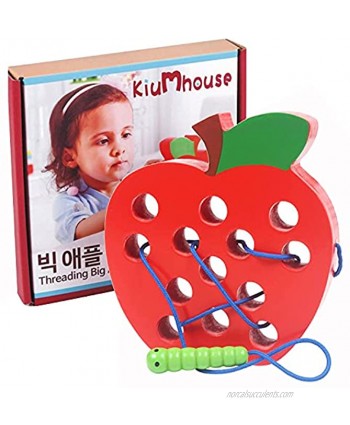 Lacing Toy for Toddlers Wooden Lacing Apple Threading Toys Wood Block Puzzle Travel Game Early Learning Fine Motor Skills Montessori Educational Gift for Kids