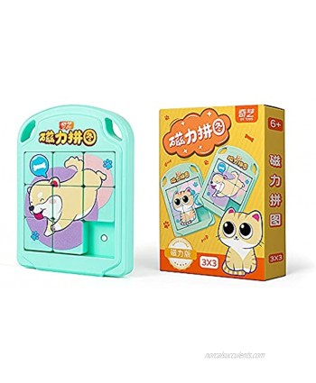 LiangCuber Qiyi Toys Cartoon Pictures Puzzle Magnetic Sliding Puzzle ABS JiuGongGe 3x3 Brain Teasers Toy Tangram Jigsaw Intelligence Cyan Dog