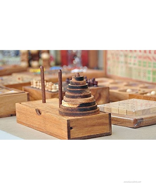 Logica Puzzles Art. Tower of Hanoi Wooden Brain Teaser in Fine Wood 9 Discs