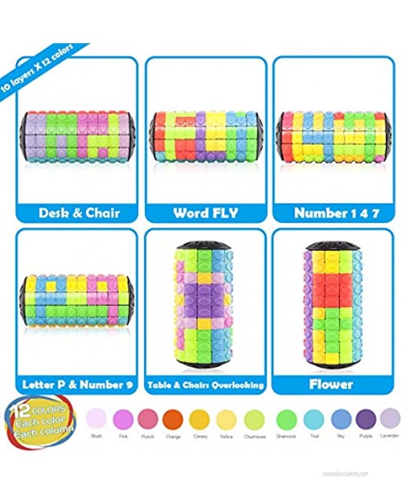 R.Y.TOYS Fidget Toys for Adults Teens Boys Girls,Rotate & Slide Puzzle,Brain Teaser,Cylinder Magic Cube Gift,Birthday Present12 Colors x 10 Layers Upgrade