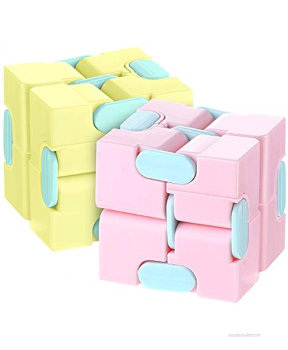 Skylety 2 Pieces Infinity Cube Toy Mini Infinity Cube Infinite Magic Fidget Mini Handheld Infinity Cube Puzzle Toy for Anxiety Relief and Kill Time Pink Yellow