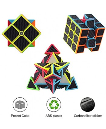 Speed Cube Set Carbon Fiber Sticker Puzzle Cube Bundle Magic Cube Set of 2x2x2 3x3x3 Pyramid Speed Cube