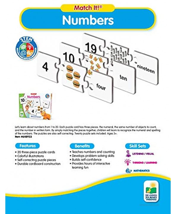 The Learning Journey: Match It! Numbers Self-Correcting Number & Counting Puzzles 3 H x 9 W x 0.1 D