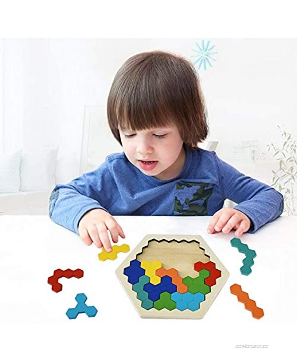 Wooden Puzzles for Kids Adults Kids Puzzles Hexagon Shape Pattern Block for Kids Brain Teaser Puzzle Toy Logic IQ Game STEM Puzzle Educational Toy Gift for All Ages Challenge