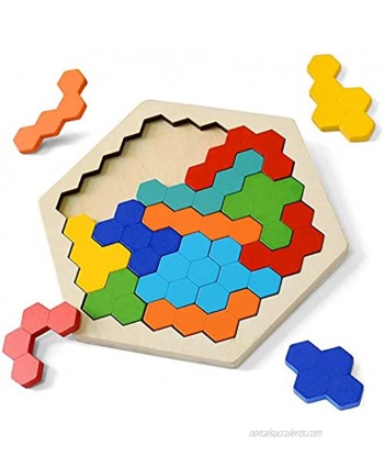 Wooden Puzzles for Kids Adults Kids Puzzles Hexagon Shape Pattern Block for Kids Brain Teaser Puzzle Toy Logic IQ Game STEM Puzzle Educational Toy Gift for All Ages Challenge