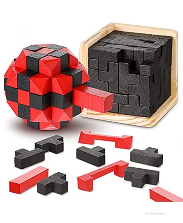 2 Pieces Wooden Brain Teaser Puzzle Set 3D Brain Teaser Puzzles Educational Brain Teaser 3D Wooden Cube T-Shape Pieces Brain Teaser Games for Teens Adults Educational and Intellectual Tools