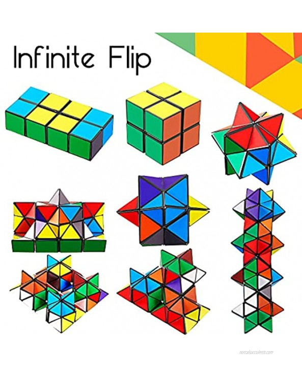 4 Pieces 2 in 1 Combo Infinity Cube Toy Magic Star Cube Transforming Geometric Puzzle Toys Cool Fidgets Mini Shape Transforming Cube for Teens and Adults