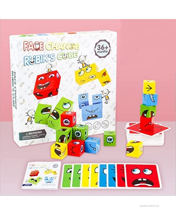 Expression Puzzle Building Cubes Wooden Face-Changing Magic Cube Building Blocks Matching Game Logical Thinking Training Brain Toy Borad Games Educational Montessori Toys B