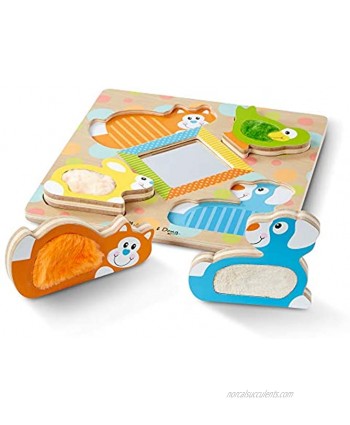 Melissa & Doug First Play Wooden Touch and Feel Puzzle Peek-a-Boo Pets With Mirror