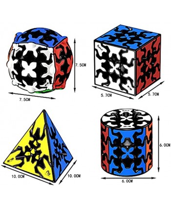 RainbowBox Gear Magic Cube Set Gear Speed Cube Bundle of 3x3x3 Gear Cube Gear Pyraminx Cylindrical Gear Cube and Gear Ball Cube Puzzle Toys 4Pcs