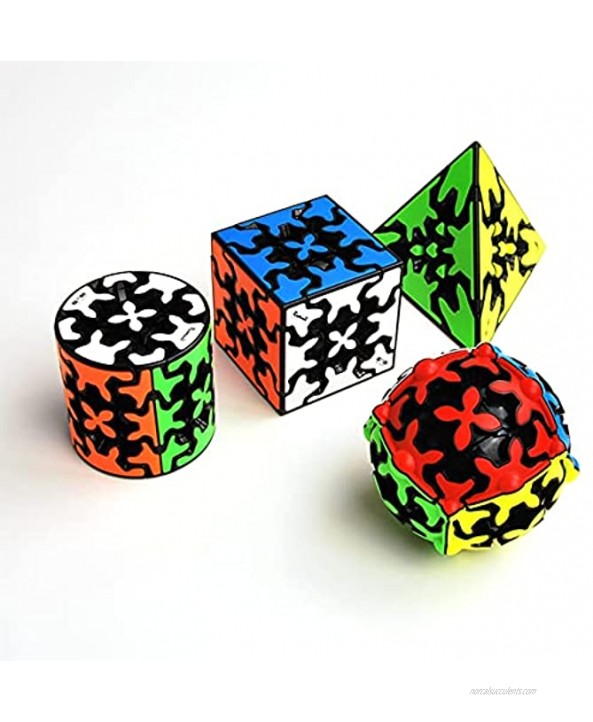 RainbowBox Gear Magic Cube Set Gear Speed Cube Bundle of 3x3x3 Gear Cube Gear Pyraminx Cylindrical Gear Cube and Gear Ball Cube Puzzle Toys 4Pcs