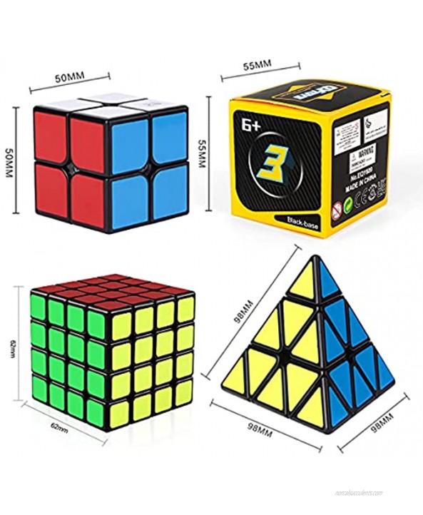 Roxenda Speed Cube Set Speed Cube Bundle of 2x2 3x3 4x4 Cube and Pyramid Cube Smoothly Magic Cubes Collection for Kids & Adults [4 Pack]