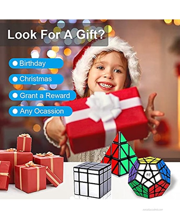 Roxenda Speed Cube Set Speed Cube Bundle of 2x2 3x3 Mirror Megaminx Cube and Pyramid Cube Smoothly Magic Cubes Collection for Kids & Adults [5 Pack]