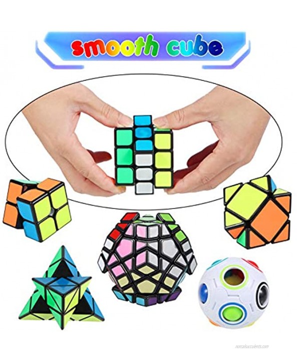 Speed Cube Set Puzzle Cube,6 Pack Magic Cube Bundle 2x2x2 3x3x3 Pyraminx Pyramid Megaminx Skew Cube Magic Rainbow Ball Collection Puzzle Toy for Children Adults.