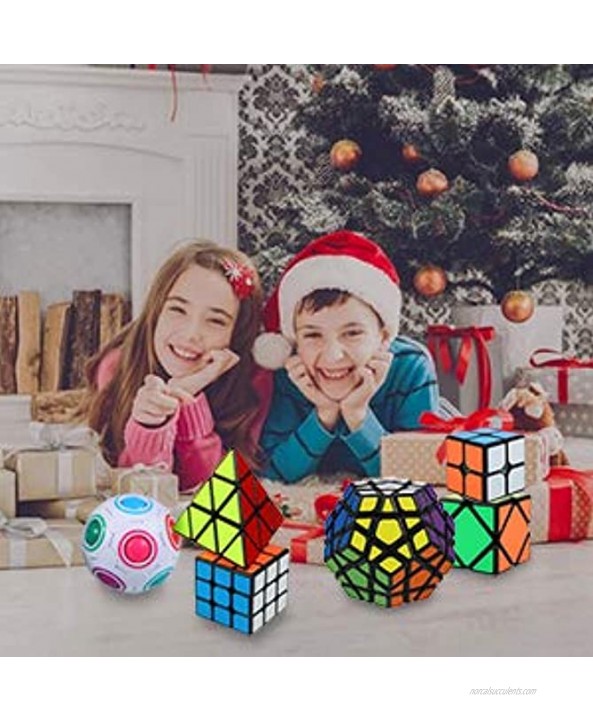 Speed Cube Set Puzzle Cube,6 Pack Magic Cube Bundle 2x2x2 3x3x3 Pyraminx Pyramid Megaminx Skew Cube Magic Rainbow Ball Collection Puzzle Toy for Children Adults.