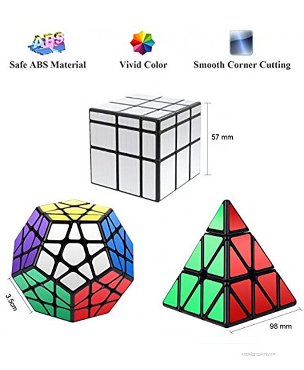 Vdealen Speed Cube Set Puzzle Cube Bundle 3x3 Pyraminx Silver 3x3 Mirror Megaminx Magic Cube Smooth Sticker Cube Game Toys Gift for Kids Teens & Adults- 3 Pack