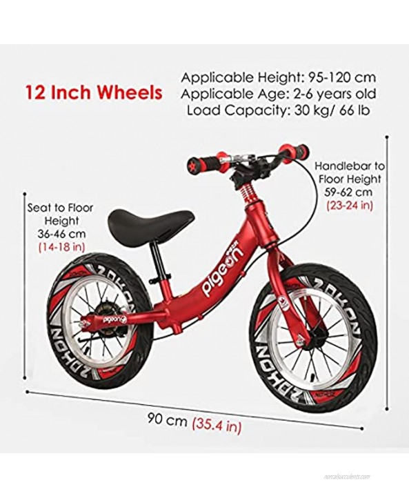 WWFAN Kids' Bicycles12 Inch Bike Bicycle for Kids 2-6 No Pedal Walking Bicycle with Brake & Adjustable Bar and Seat Carbon Steel Frame Safe Secure Color : RED