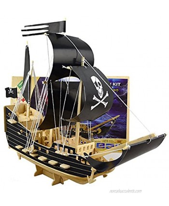 3D Puzzles Pirate Ship Model Kit 129 PCS Educational Toy Brain Teasers Hand Craft Kits for Men Women Kids Birthday Gifts