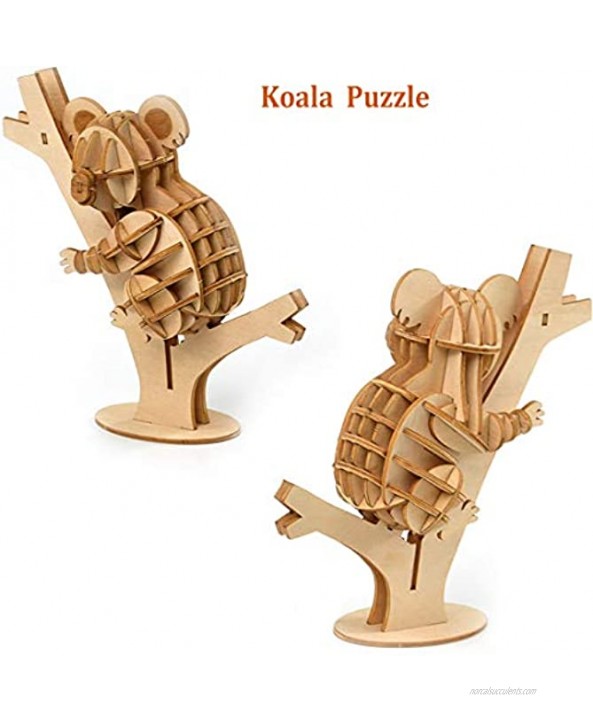 3D Wooden Puzzle for Adults Animal Koala Model Puzzle Wood Crafts Laser Cut Jigsaw Puzzle Toys Model Kits Assemble Puzzle Toy Gifts for Kids Adults Boys Girls Educational Toys Koala Puzzle
