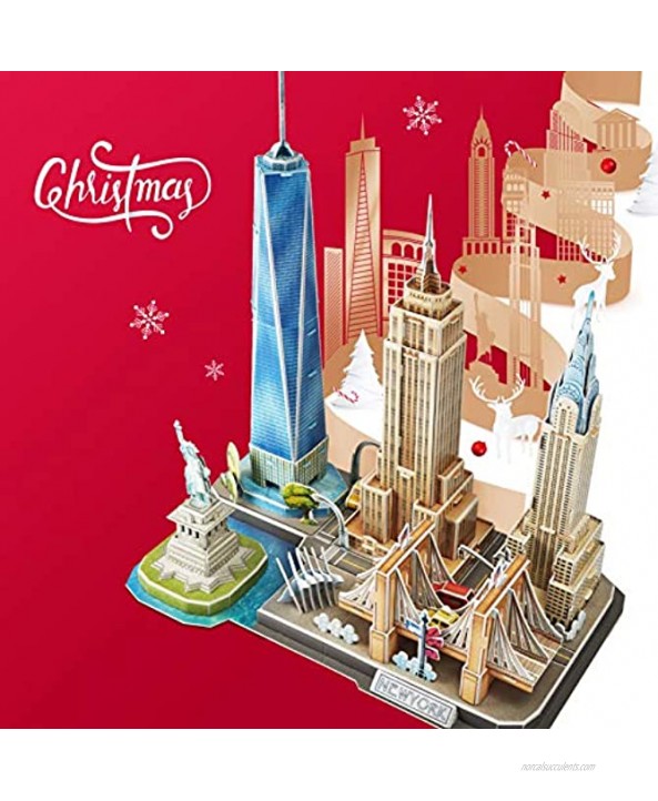 CubicFun 3D Puzzle Cityline New York Architecture Building Model Kits Statue of Liberty Empire State Building Brooklyn Bridge Chrysler Building 3D Puzzles for Adults and Children 123 Pieces