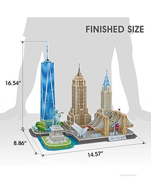 CubicFun 3D Puzzle Cityline New York Architecture Building Model Kits Statue of Liberty Empire State Building Brooklyn Bridge Chrysler Building 3D Puzzles for Adults and Children 123 Pieces