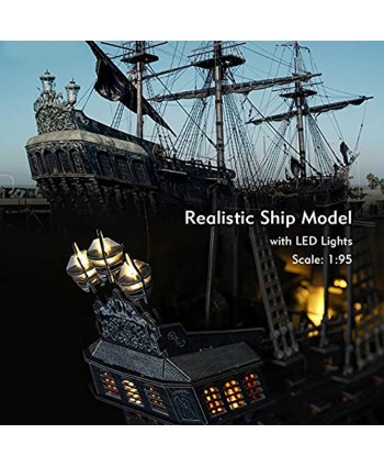 CubicFun 3D Puzzles 26.6" Pirate Ship with 15 LED Bulbs for Adults Sailboat Model Building Kits Hobby Toy Cool Room Decor Gift for Men Queen Anne's Revenge Difficult Family Puzzle