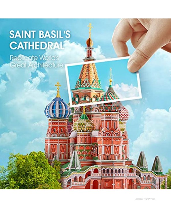 CubicFun LED Russia Cathedral 3D Puzzles for Adults Kids St.Basil's Cathedral Architecture Building Church Model Kits Toys for Teens 224 Pieces