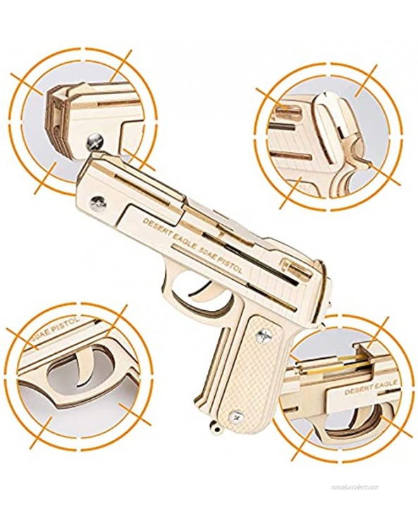 Decorlife IMI Desert Eagle Semi-Auto Pistol 3D Wooden Puzzles for Adults and Kids to Build Wood Gun DIY Model Kits with 20 Wood Bullets Brain Teasers Gifts for Teens