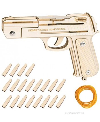 Decorlife IMI Desert Eagle Semi-Auto Pistol 3D Wooden Puzzles for Adults and Kids to Build Wood Gun DIY Model Kits with 20 Wood Bullets Brain Teasers Gifts for Teens
