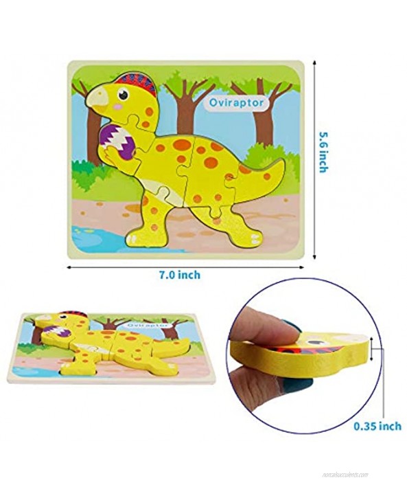 Dinosaur Wooden Jigsaw Puzzles for Toddlers 1-3 Year Old Preschool Learning Montessori Educational Toys Best Gift for Girls Boys Ages 1 2 36 Pack