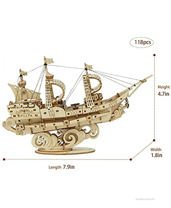 Hands Craft Sailing Ship DIY 3D Wooden Puzzle Model Kit Laser Cut Wood Pieces Brain Teaser and Educational STEM Building Model Toy TG305
