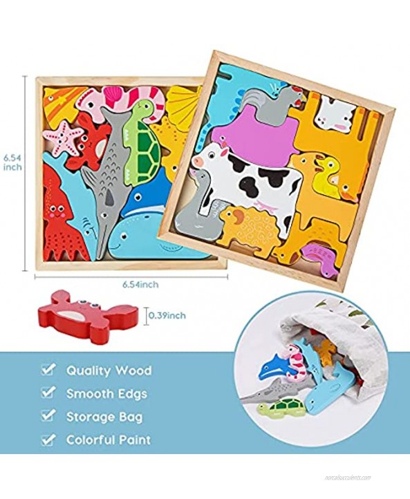 Matesy Wooden Sorting & Stacking Puzzles for Ages 2-6 Boys & Girls Holiday Christmas Birthday Gifts