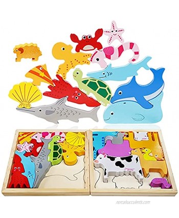 Matesy Wooden Sorting & Stacking Puzzles for Ages 2-6 Boys & Girls Holiday Christmas Birthday Gifts