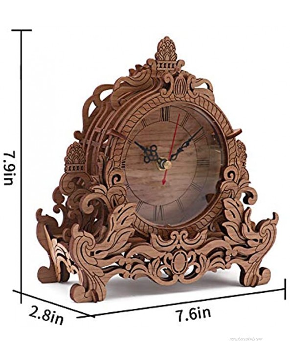 OWNONE1 Wooden 3D Puzzle Clock Model Kit for Adults DIY Desk Clock Dark Wooden 3D Puzzles Crafts Gifts for Kids Children