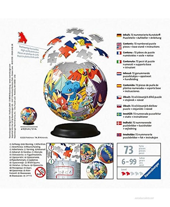 Ravensburger 11785 Pokemon 72 Piece 3D Jigsaw Puzzle Ball for Kids Age 6 Years and up