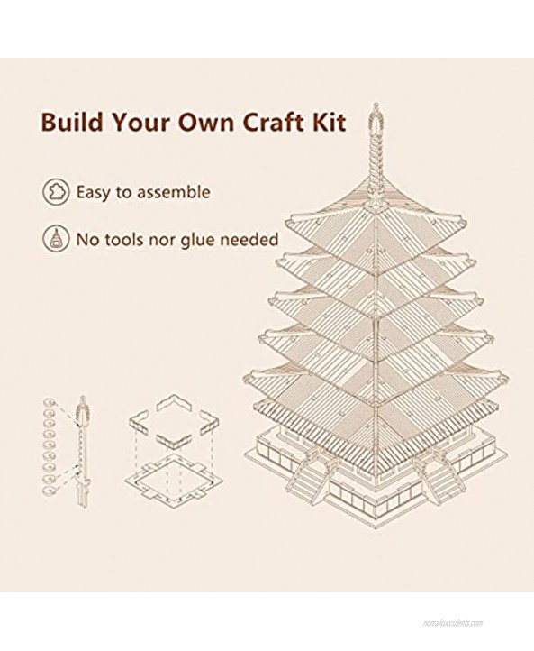 ROBOTIME 3D Puzzle Wooden Craft Kits for Adults DIY Model Building Kit Best Gift for Kids Five-Storied Pagoda