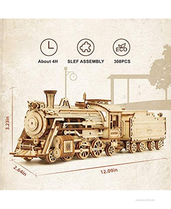 ROBOTIME 3D Wooden Puzzle Craft Kits Scale Model Car Kit for Adults and Kids 1:80 Scale Model Prime Steam Express