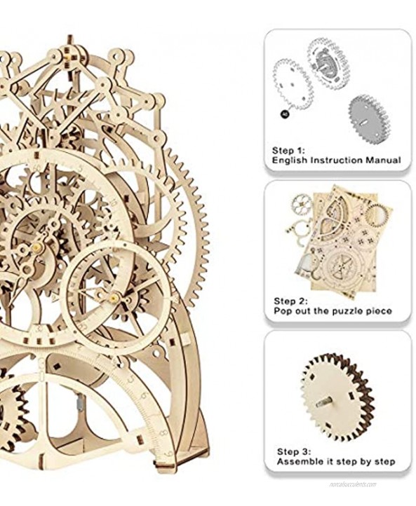 ROKR 3D Wooden Mechanical Pendulum Clock Puzzle,Mechanical Gears Toy Building Set,Family Wooden Craft KIT Supplies-Best Birthday Gifts for Kids Adults to Build