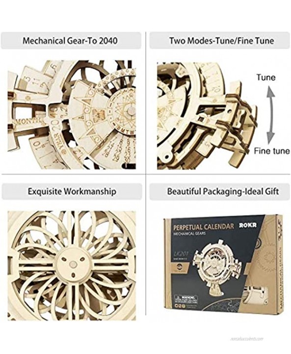 ROKR 3D Wooden Perpetual Calendar Puzzle,Mechanical Gears Toy Building Set,Brain Teaser Games,Engineering Toys,Family Wooden Craft KIT Supplies-Great Birthday for Husband Wife Adult