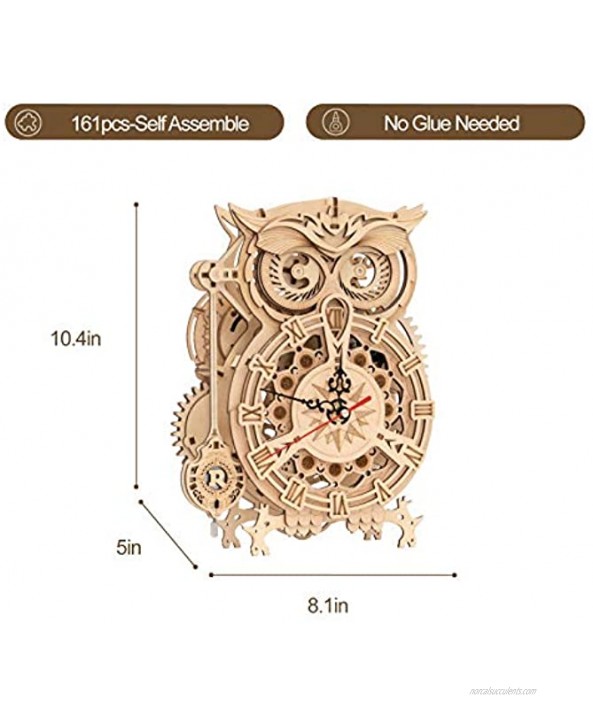 ROKR 3D Wooden Puzzle for Adults Owl Clock Model Kit Desk Clock Home Decor Unique Gift for Kids on Birthday Christmas Day